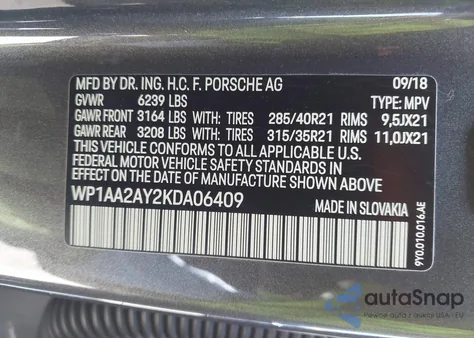 2019 Porsche Cayenne z USA, uszkodzony, nr VIN WP1AA2AY2KDA06409